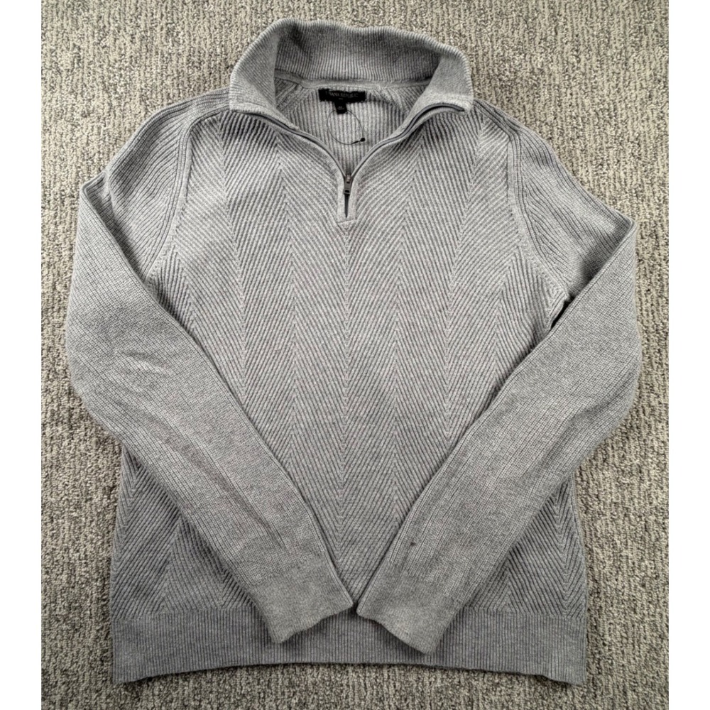 Banana Republic Sweater Mens M Gray Quarter Zip Chevron Knit Cotton Blend
